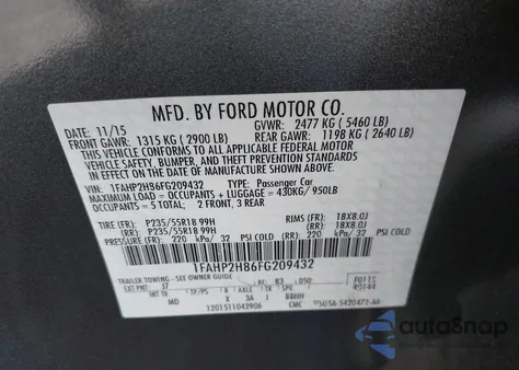 2015 Ford Taurus Sel z USA, uszkodzony, nr VIN 1FAHP2H86FG209432
